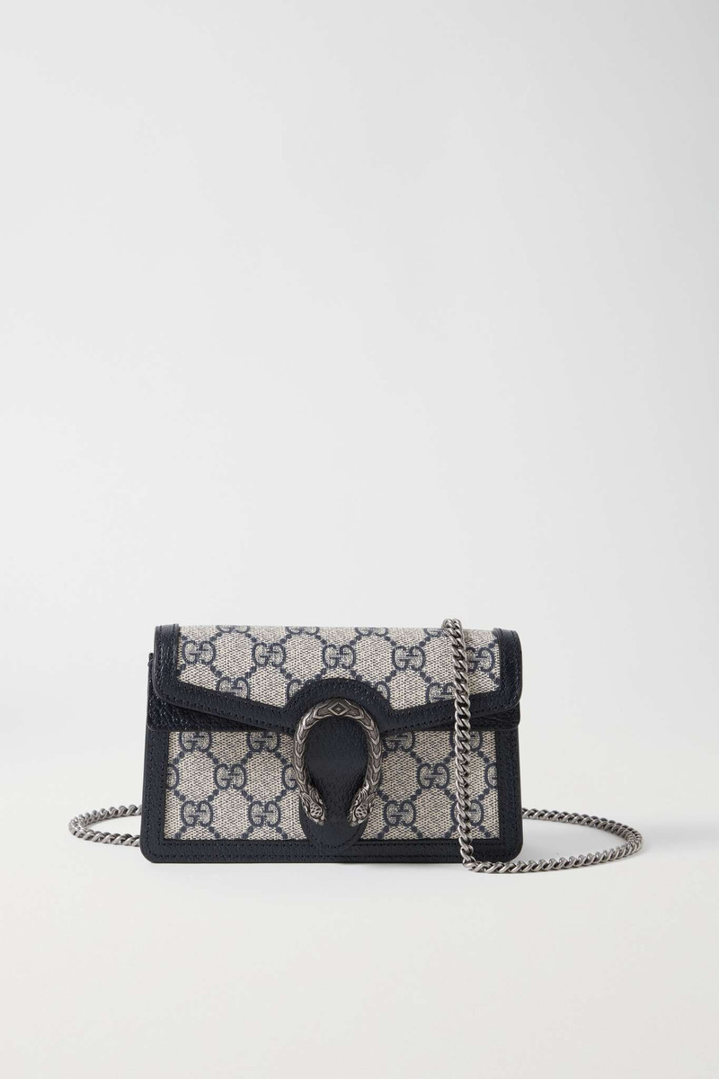 Dionysus super mini leather-trimmed coated-canvas shoulder bag - 1