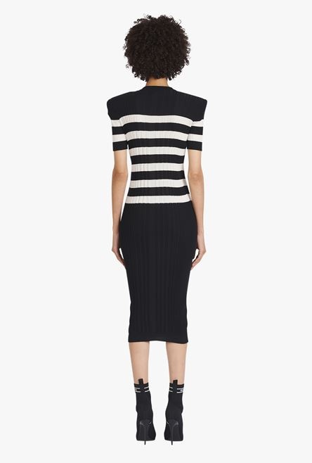 Mid-length black and nude striped knit dress - 3