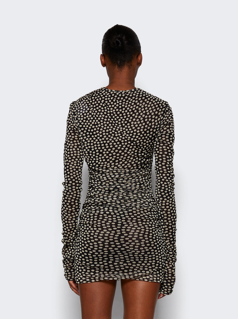 Semi-sheer Ruched Mini Dress Chalk Black - 5