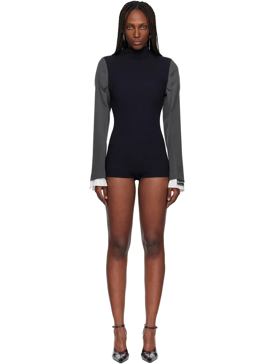 Navy & Gray 'The Bi-Material Suit' Romper - 1