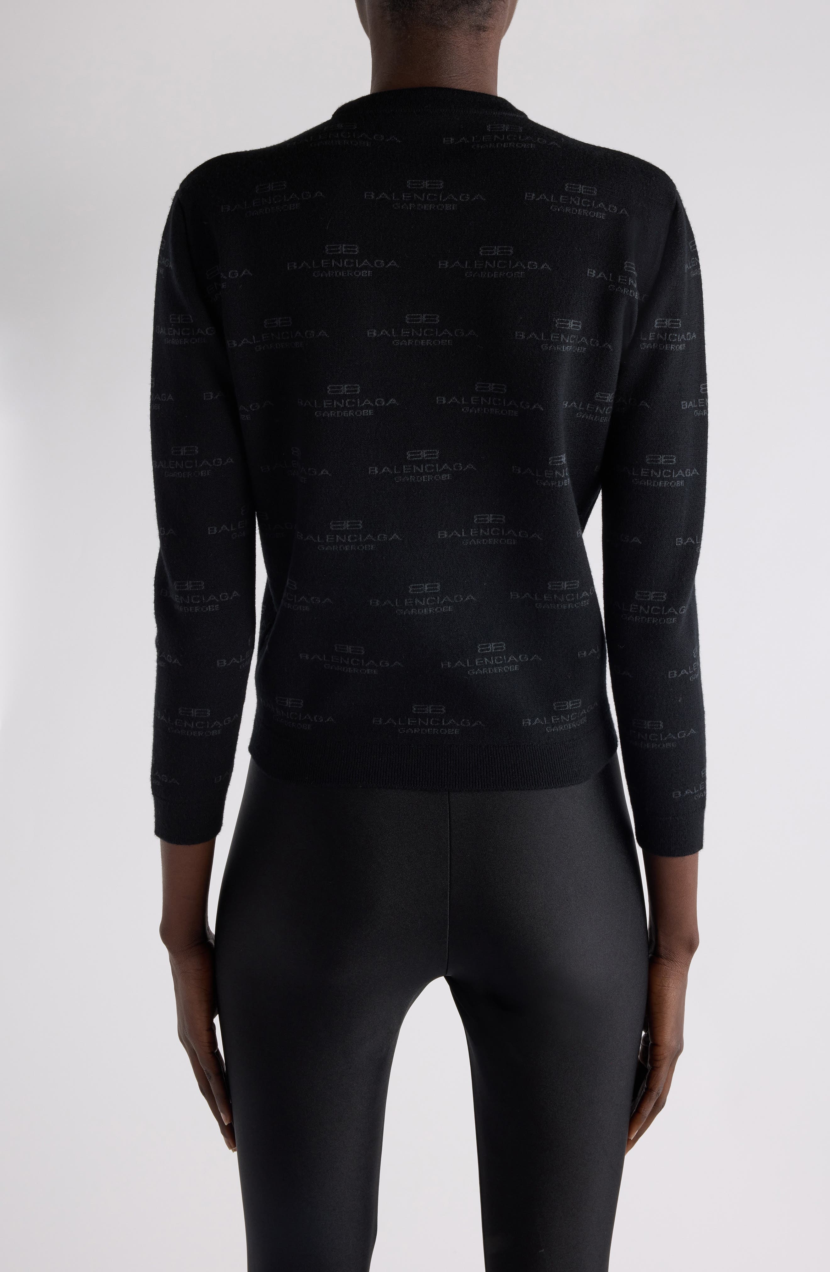 Balenciaga BB Monogram Wool & Cotton Blend Sweater in 1269 Black/Grey at Nordstrom - 2