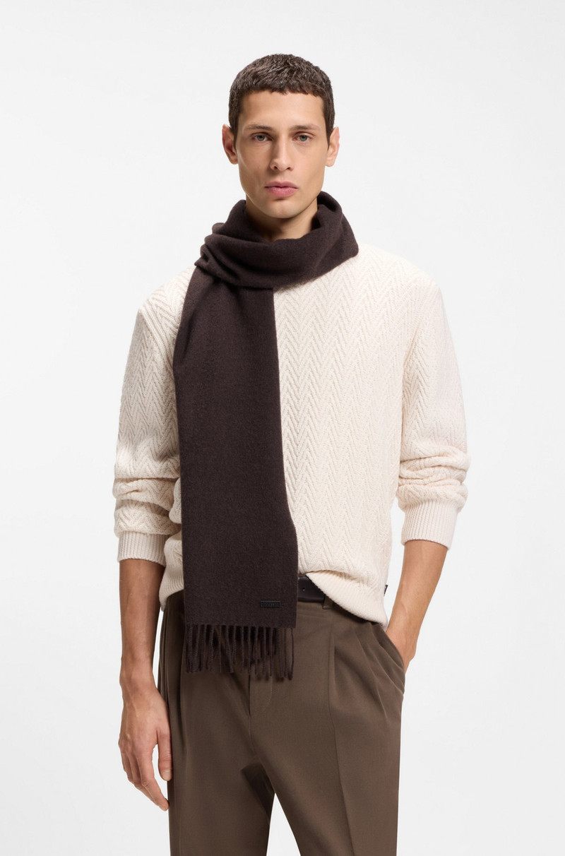 BOSS WOOL SCARF WITH FAUX-LEATHER LOGO PATCH outlook