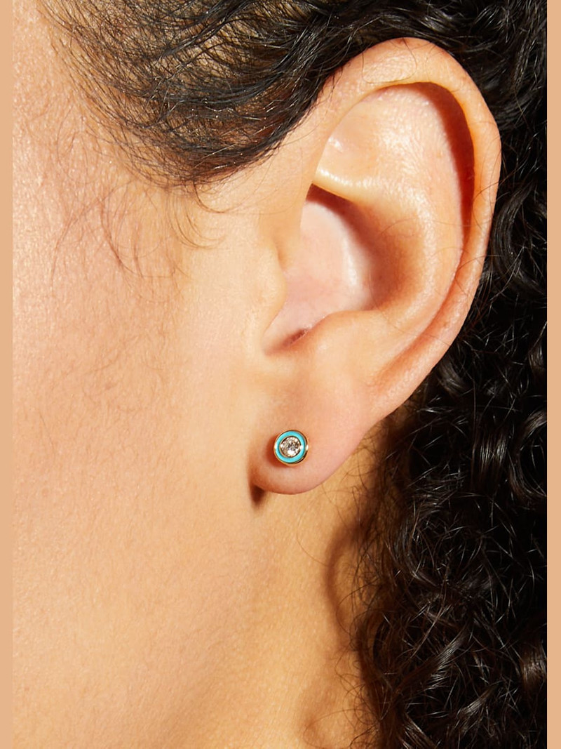 SYDNEY EVAN 14k Enamel Diamond Stud Earring, Turquoise outlook