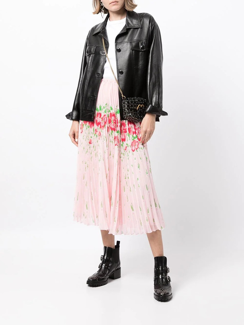 REDValentino floral-print pleated midi skirt outlook