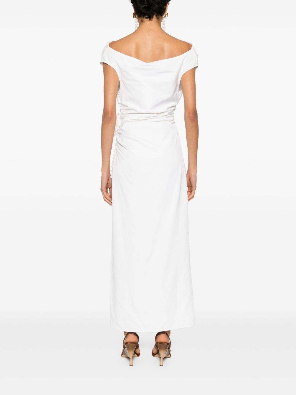 wrap shoulder silk midi dress - 4
