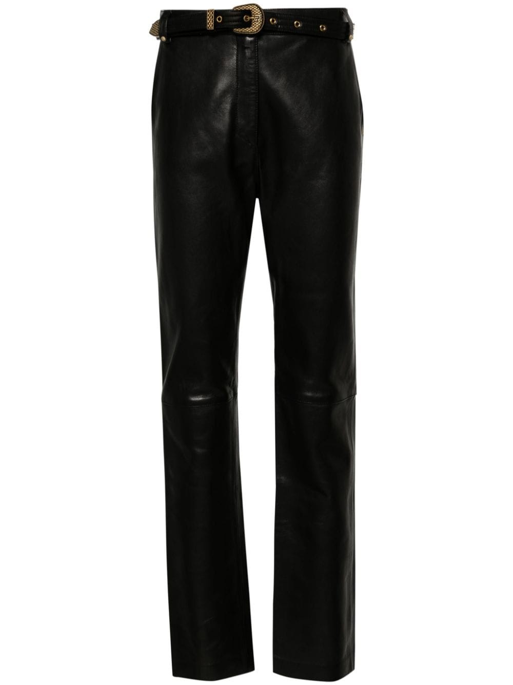 belted high-rise leather trousers - 1