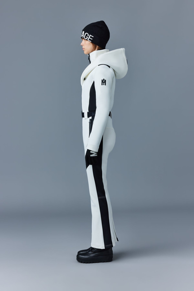 ELLE Agile-360 down ski suit with removable hood and shearling trim 4