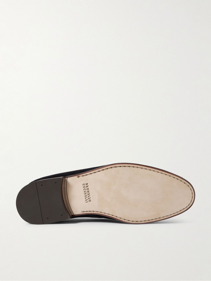 Brunello Cucinelli Tasselled Leather-Trimmed Suede Loafers Black outlook