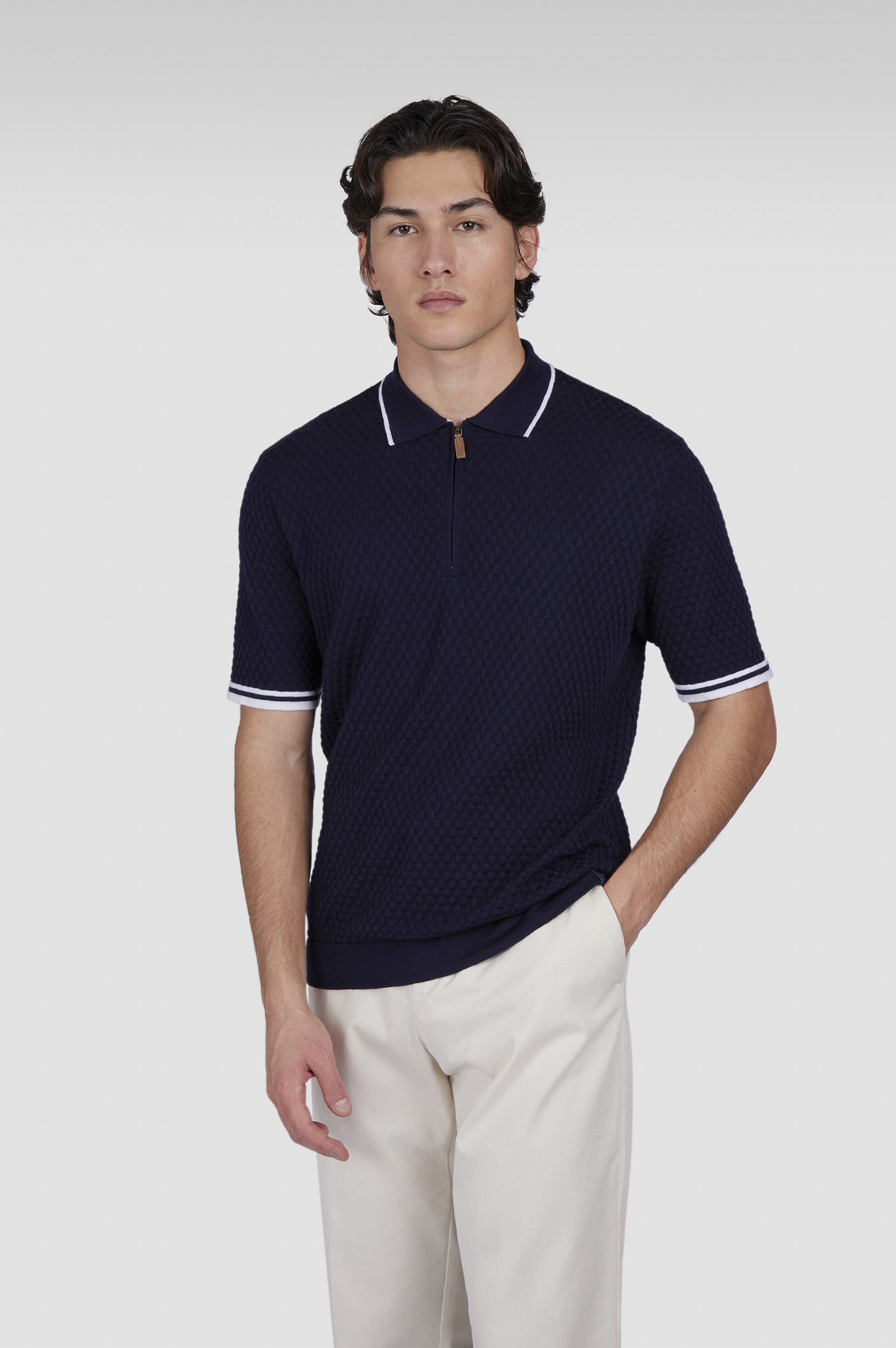 ZIPPED POLO IN WOOL CASHMERE - 6