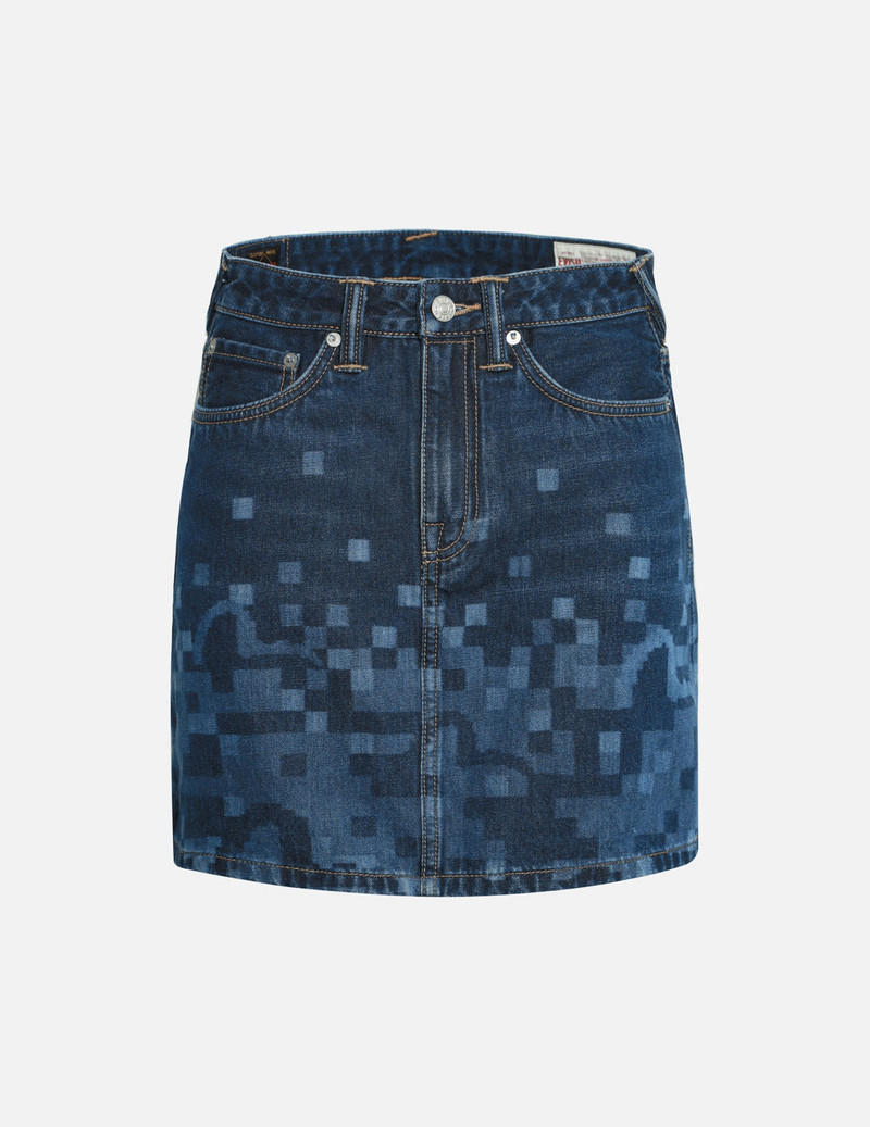 EVISU PIXEL SEAGULL EMBROIDERY AND PRINT REGULAR FIT DENIM SKIRT outlook