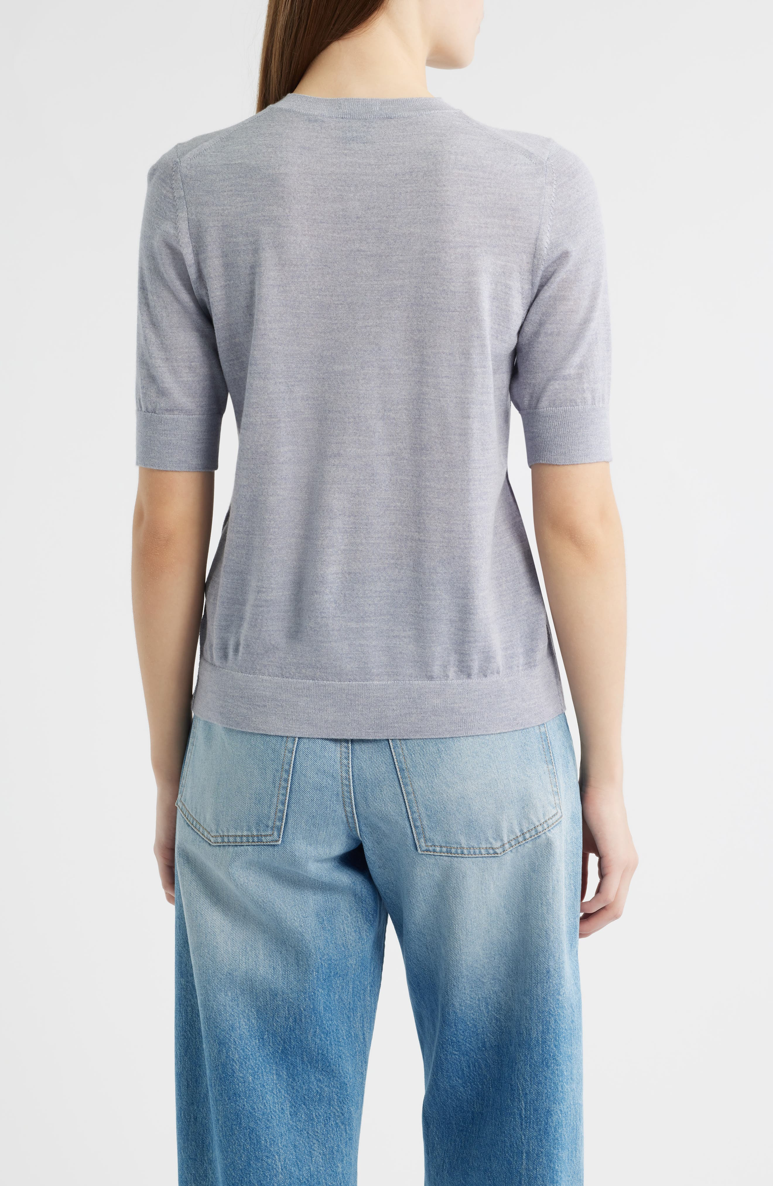 BOSS Farbella Short Sleeve Virgin Wool Sweater in Glacier Grey at Nordstrom - 2