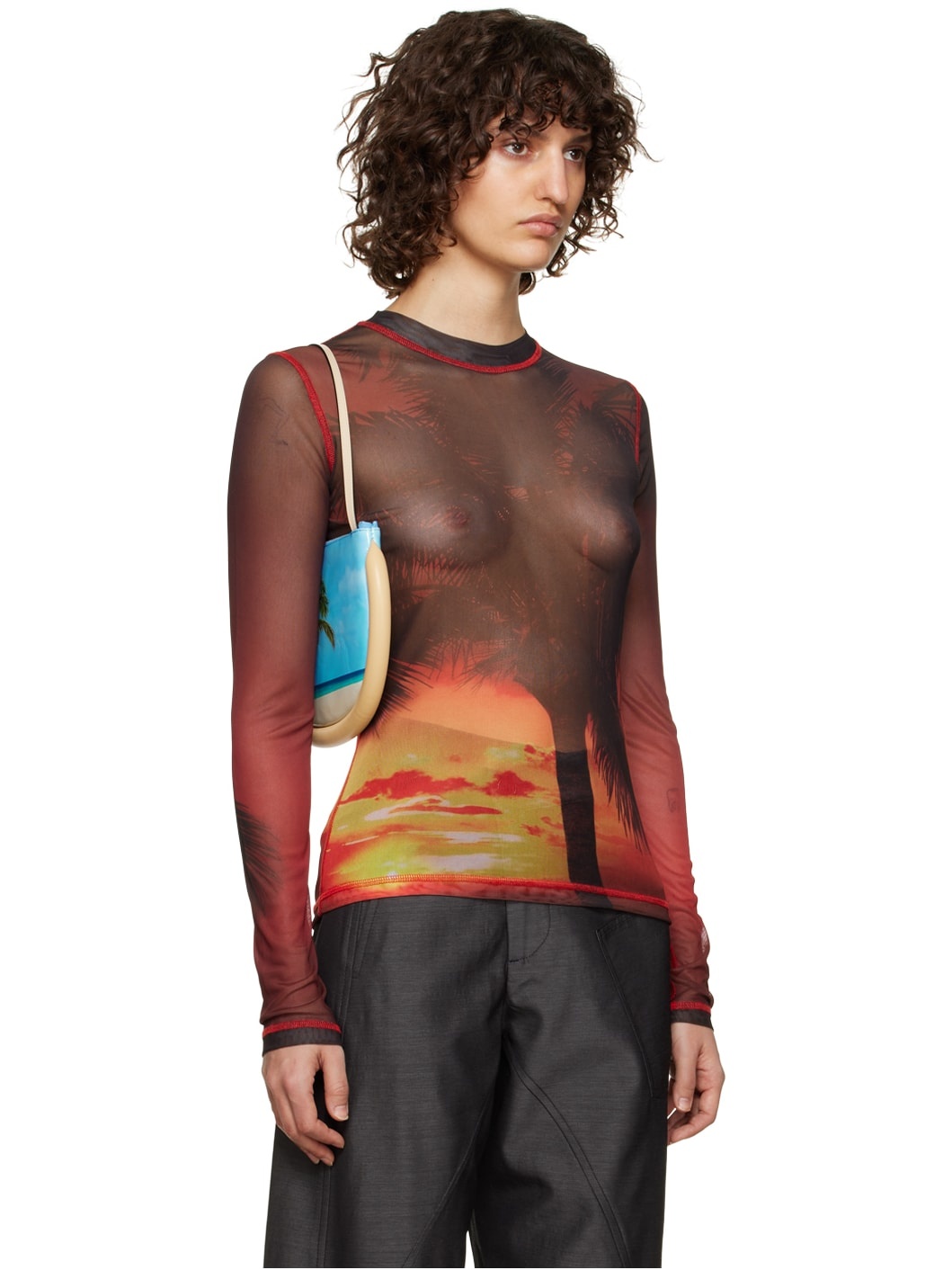 Black & Red Sunset Palm Long Sleeve T-Shirt - 2