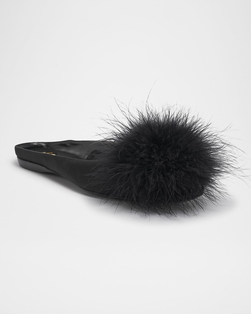 SAINT LAURENT Lido Feather Pom Ballerina Slippers outlook