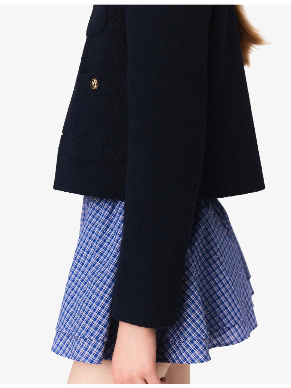 Removable-Collar Patch-Pocket Short Tweed Jacket - 4