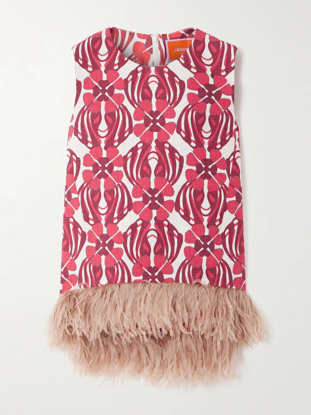 Icon La Scala Feather-trimmed Printed Stretch-cotton Tweed Top - 1