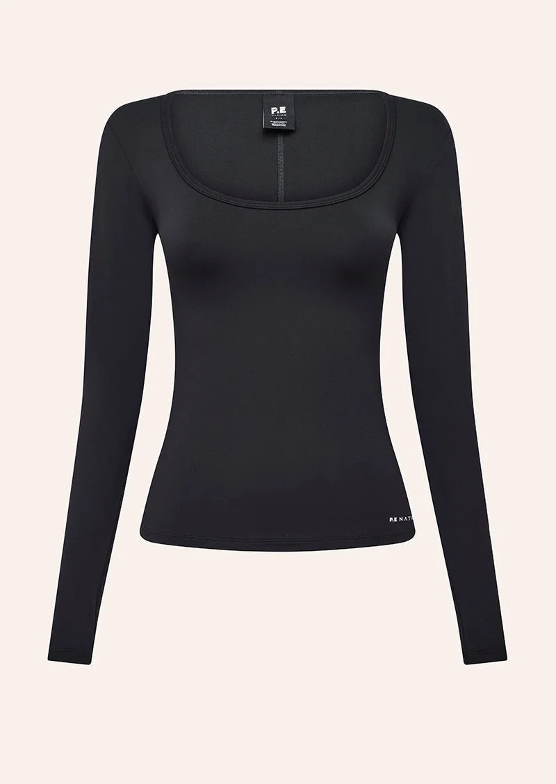 FOUNDATION SCOOP LONG SLEEVE TOP IN BLACK - 1