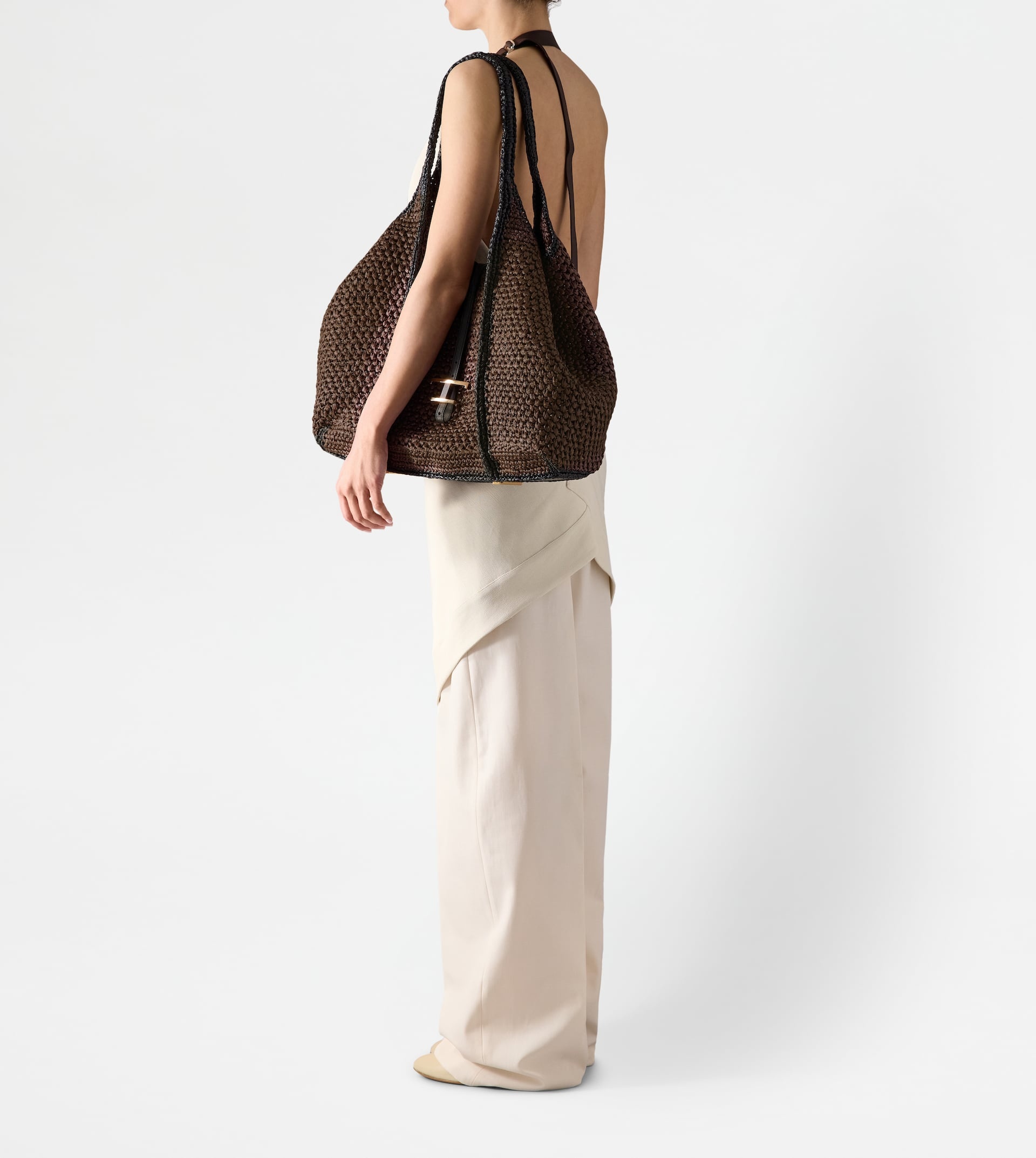 T TIMELESS SHOPPING BAG IN RAFFIA LARGE - BROWN, BLACK - 8