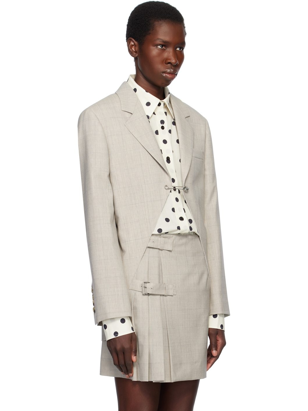 Beige Wool Check Blazer - 2