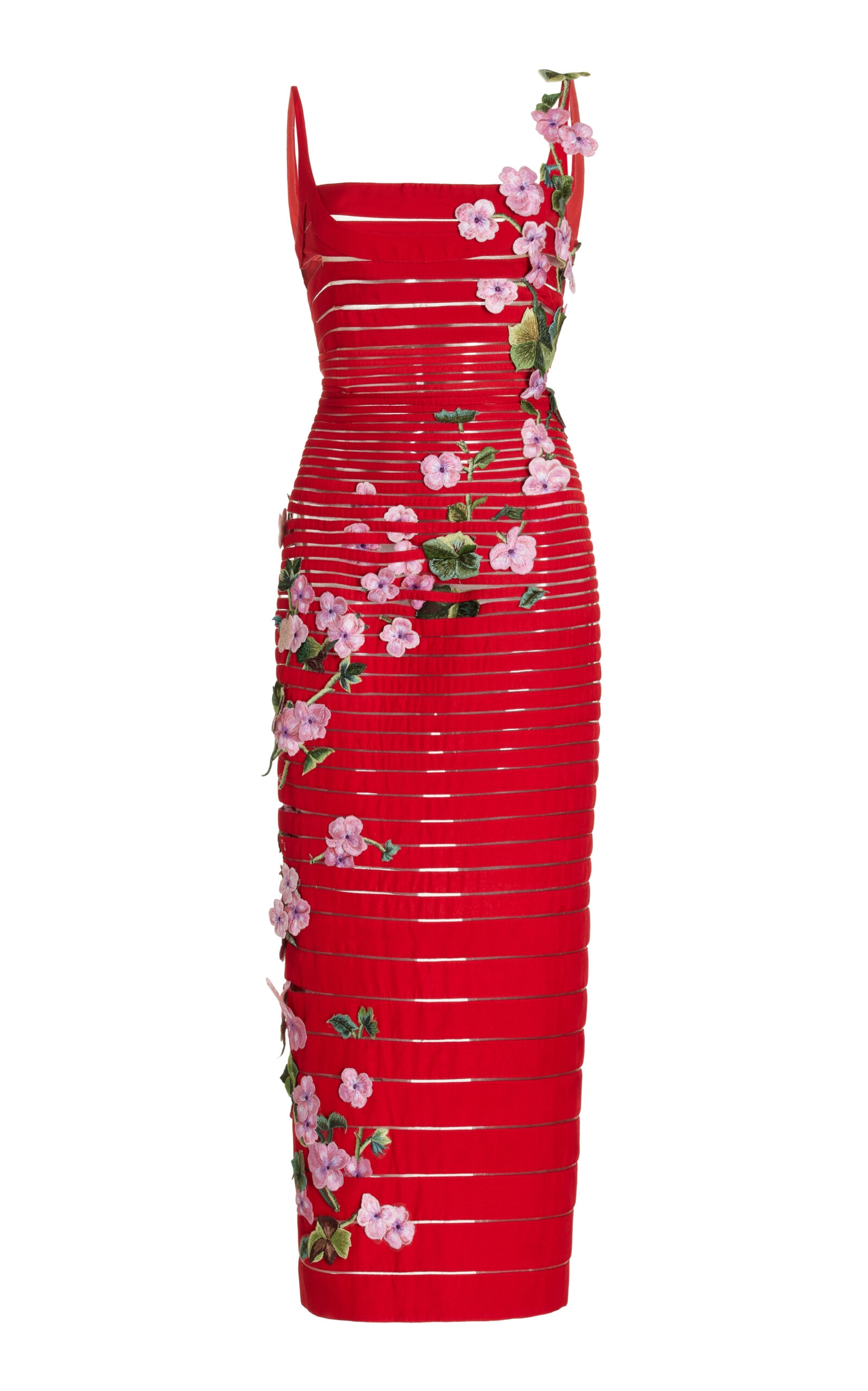 Floral Embroidered Midi Dress red - 1