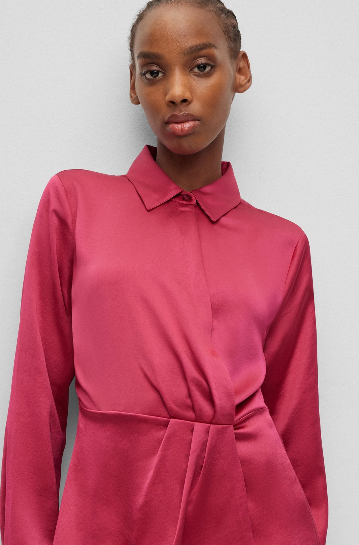 LONG-SLEEVED DRESS IN SATIN WITH WRAP FRONT - 5