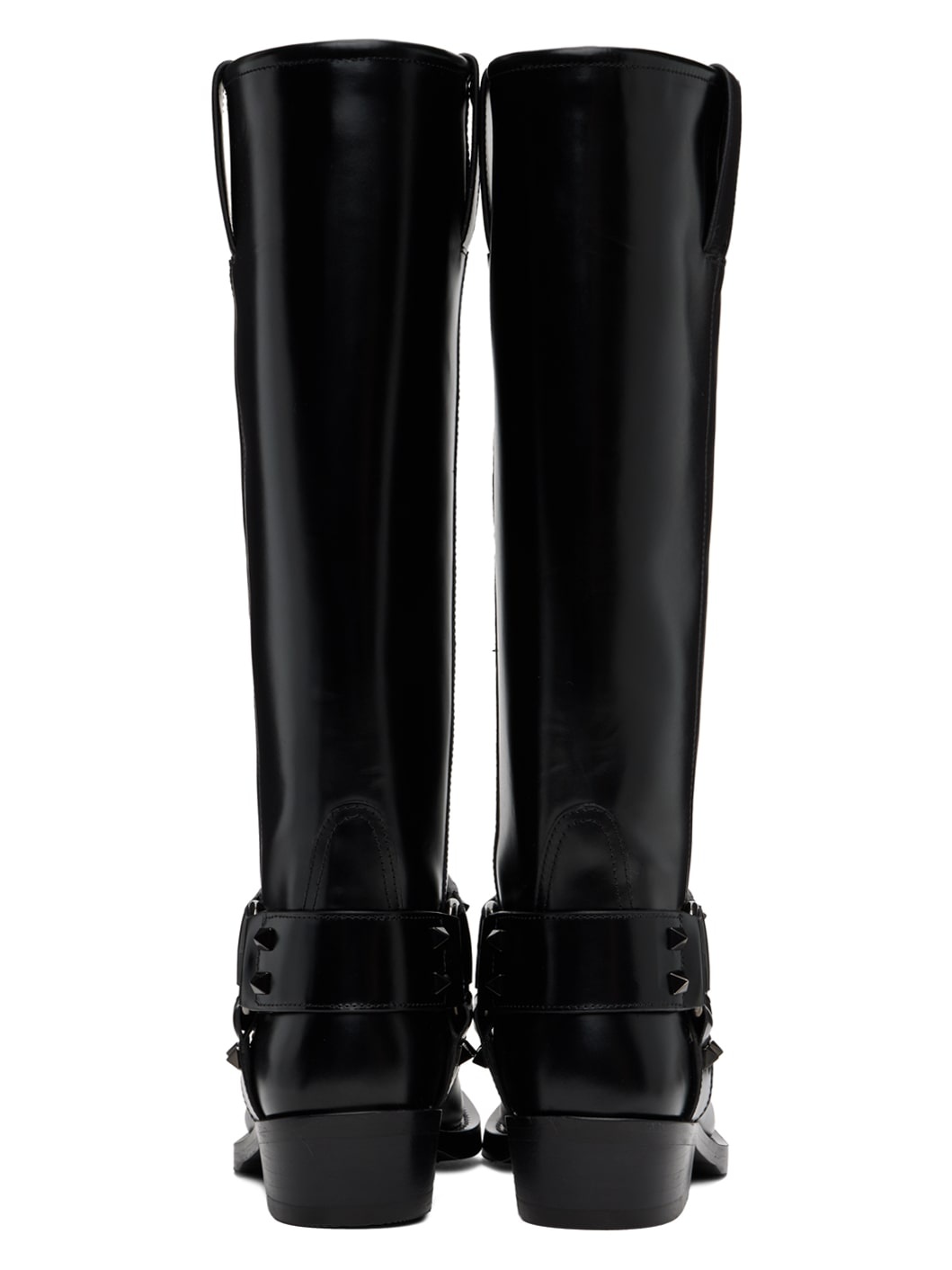 Black Rockstud Tall Biker Boots - 2