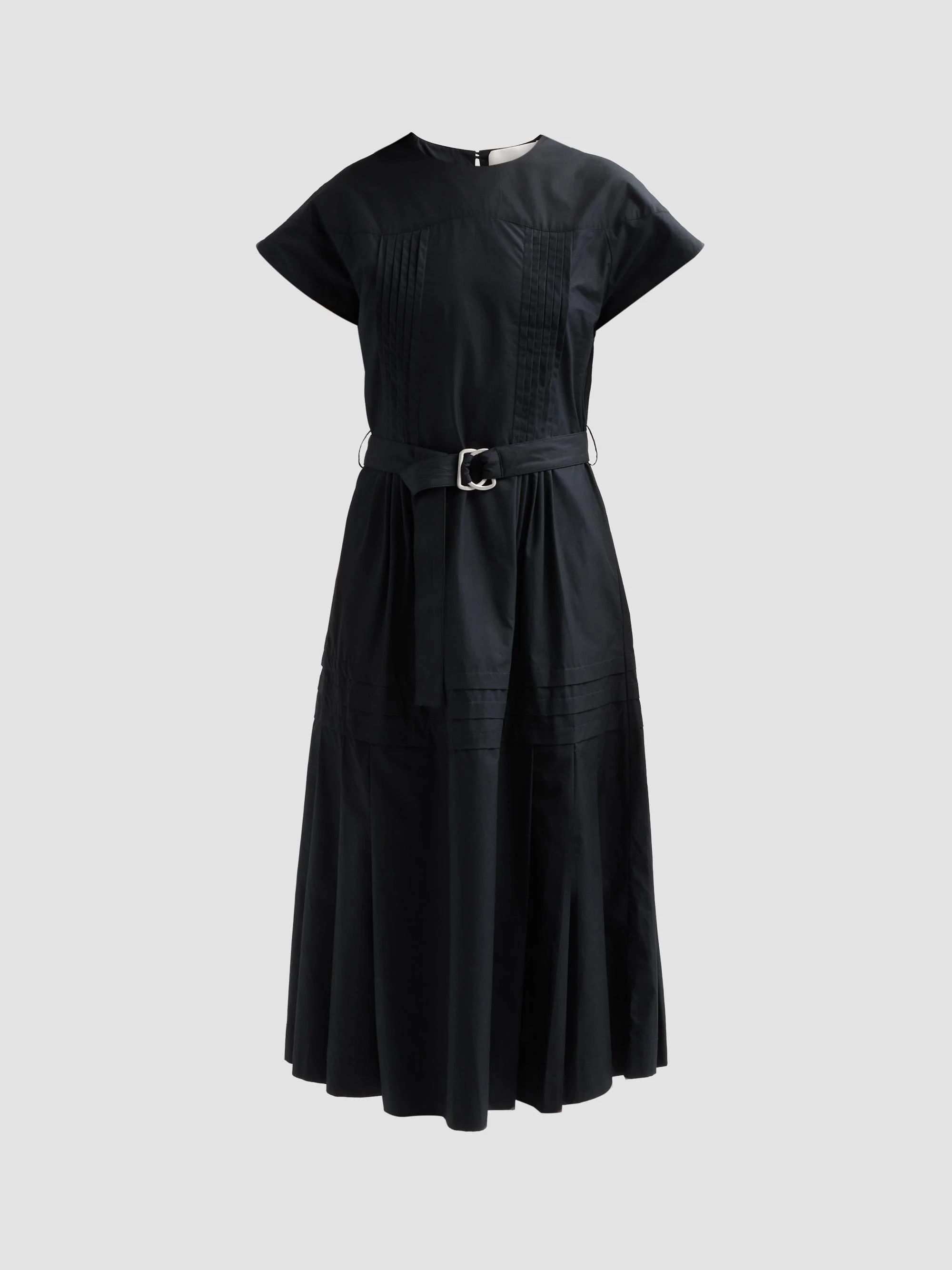 Women's Pleated Cotton Poplin Midi Dress - Black - 1