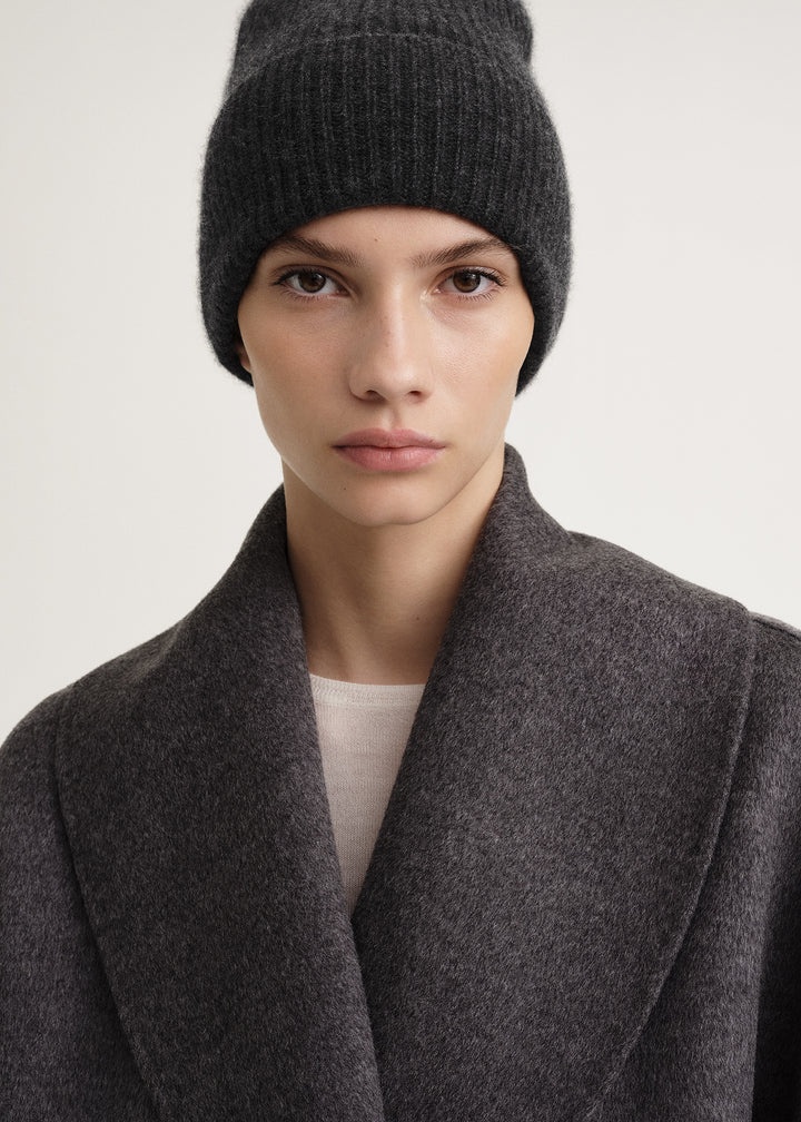 Wool cashmere knit beanie dark grey melange - 2