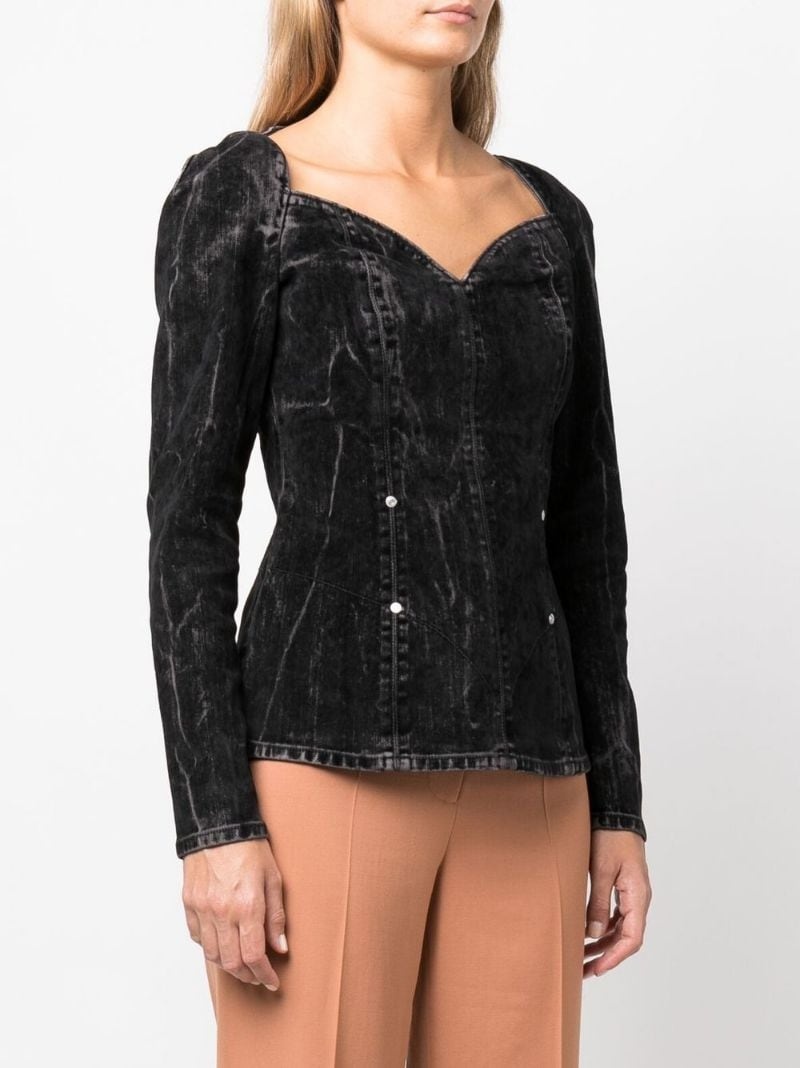 flocked velvet denim blouse - 3