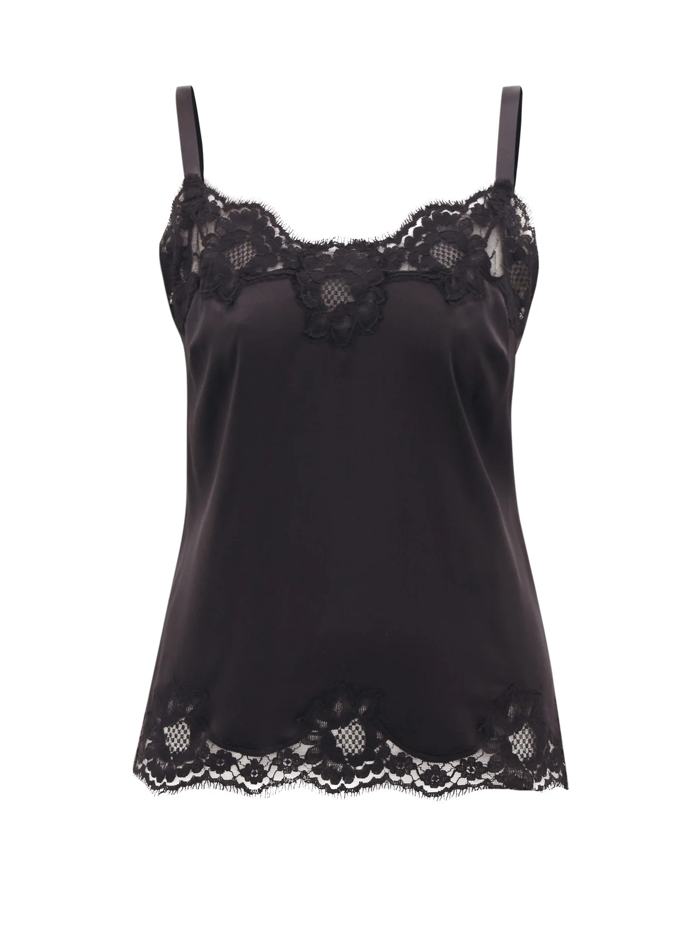 Floral lace-trimmed silk-blend satin camisole - 1