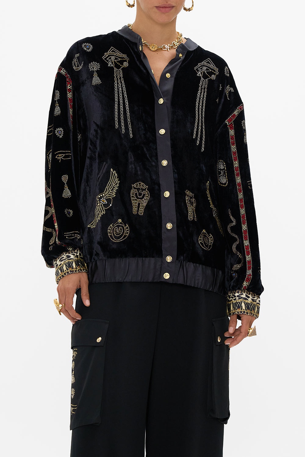 VELVET LONGLINE VARSITY JACKET - 5