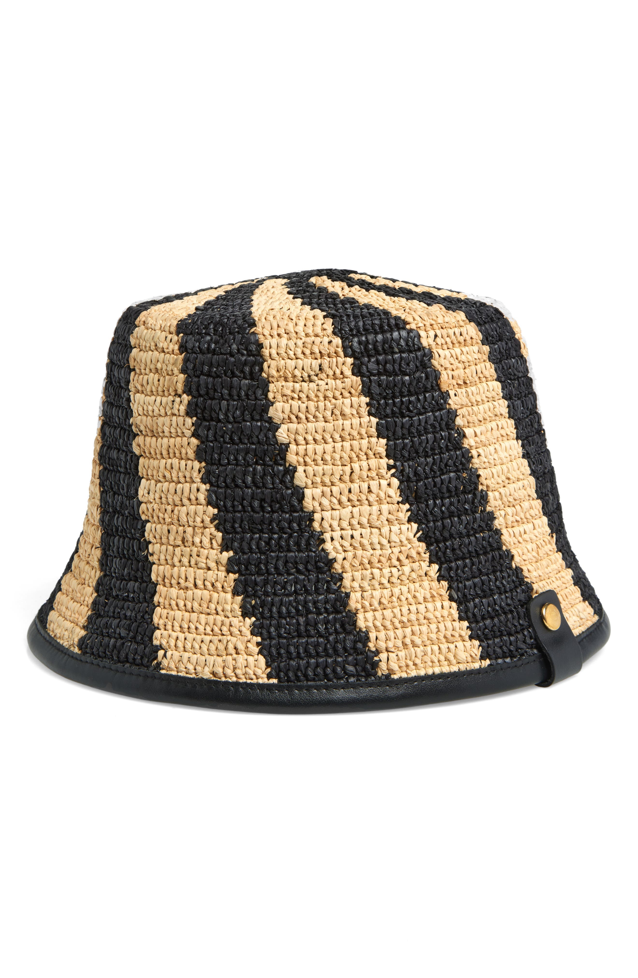 Jacquemus Le Bob Soli Leather & Raffia Bucket Hat in Natural /black 1Fy at Nordstrom - 1