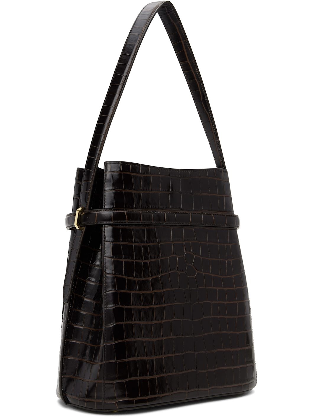 Brown Belted Croco-Embossed Bucket Bag - 3