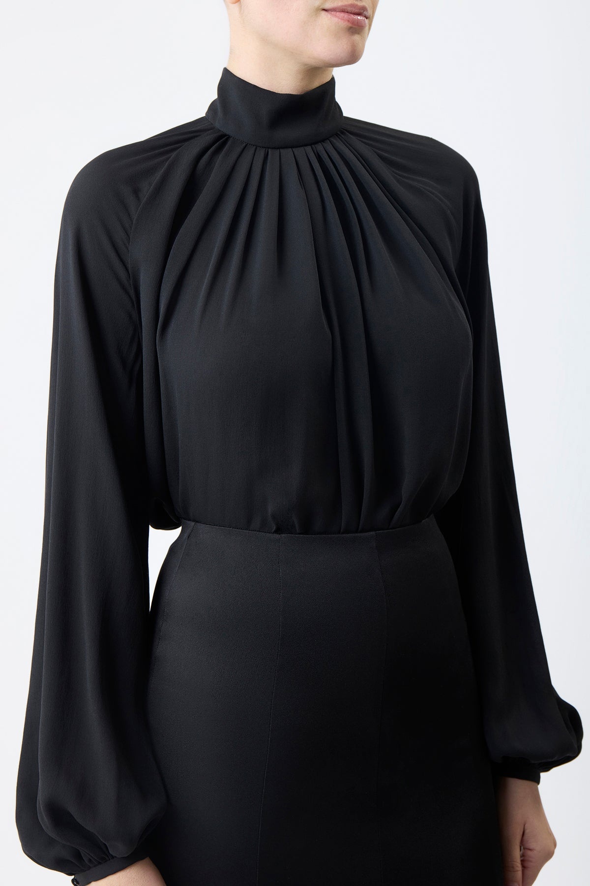 Kiian Pleated Top in Black Silk Georgette Twill - 5