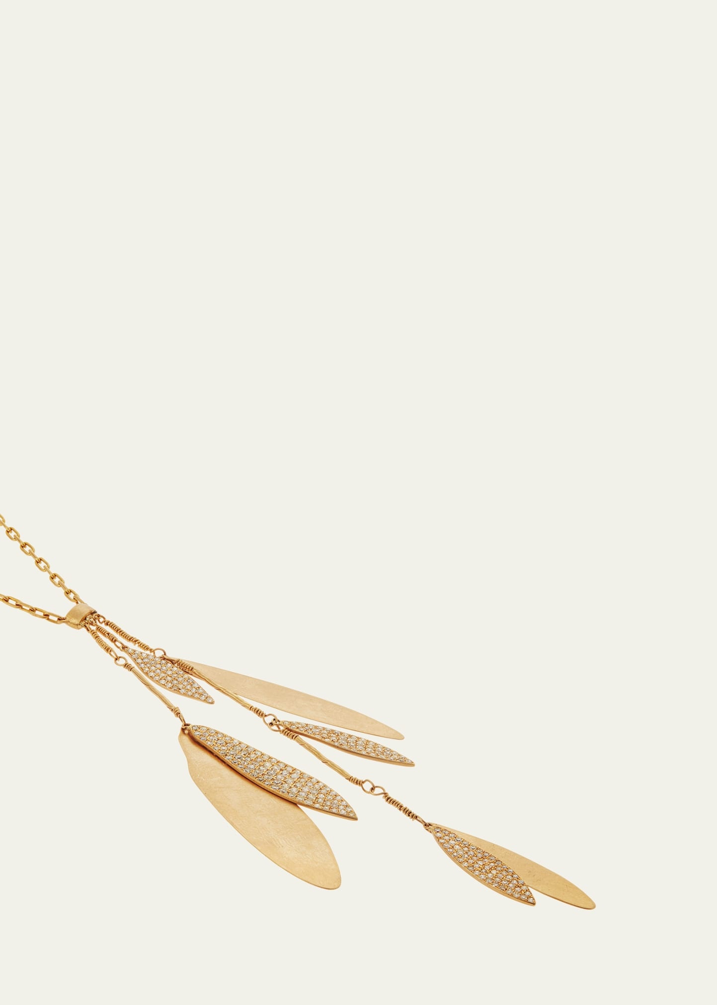 18K Yellow Gold Falling Leaves Lariat Necklace with Diamonds, 18"L - 3