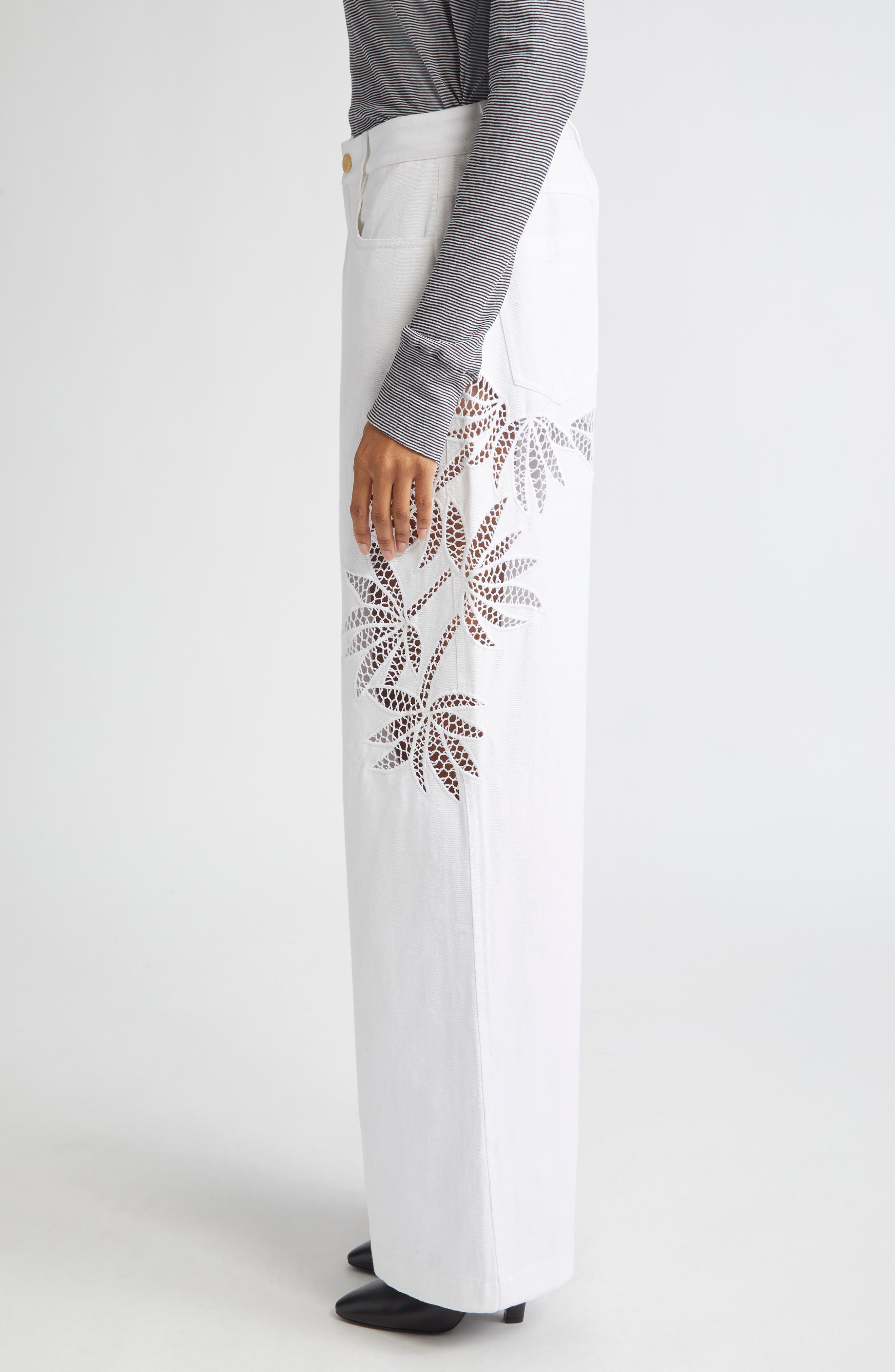 Diotima Stulla Lace Panel Wide Leg Jeans in White at Nordstrom - 3
