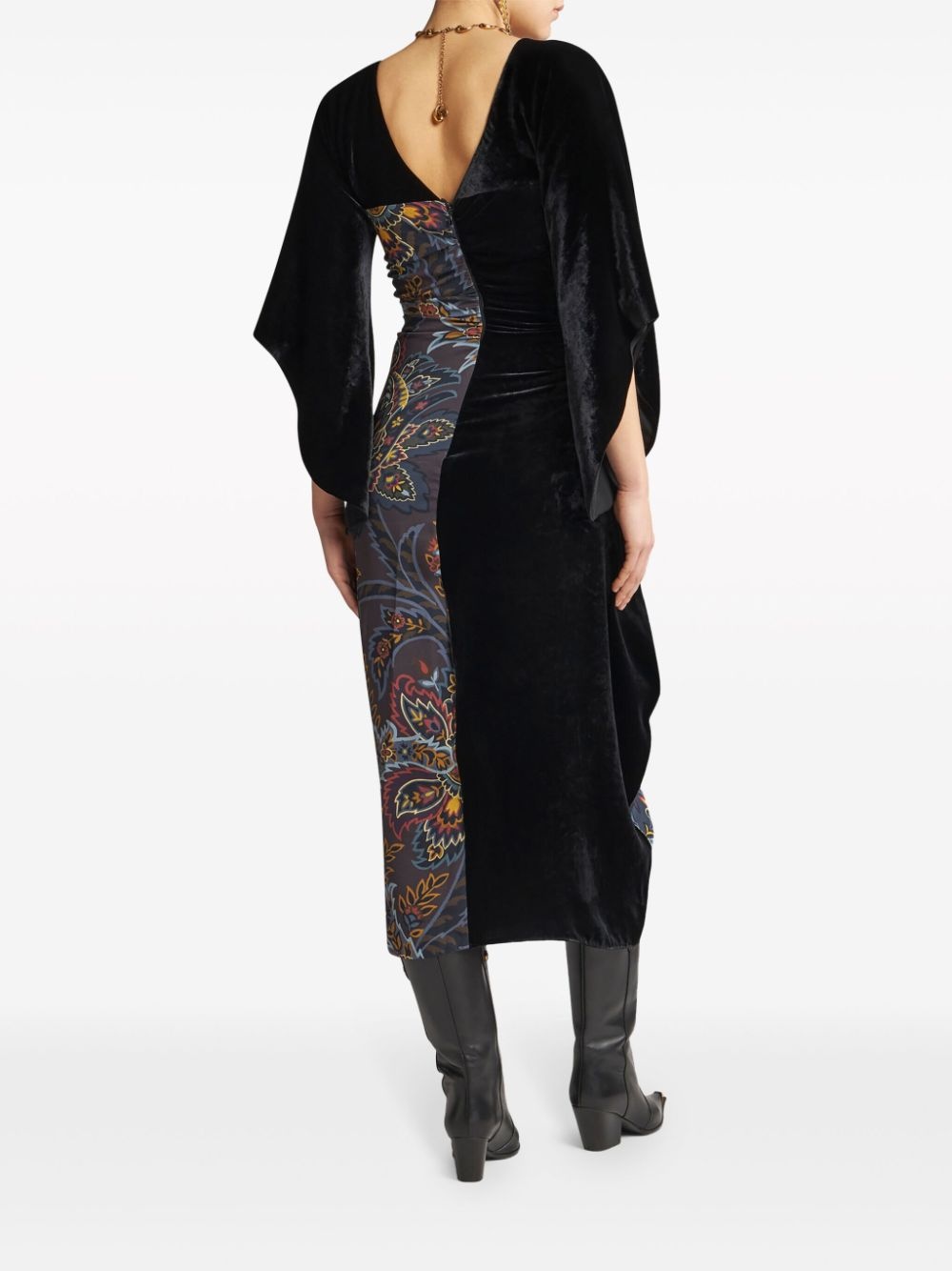 paisley contrasting print dress - 3