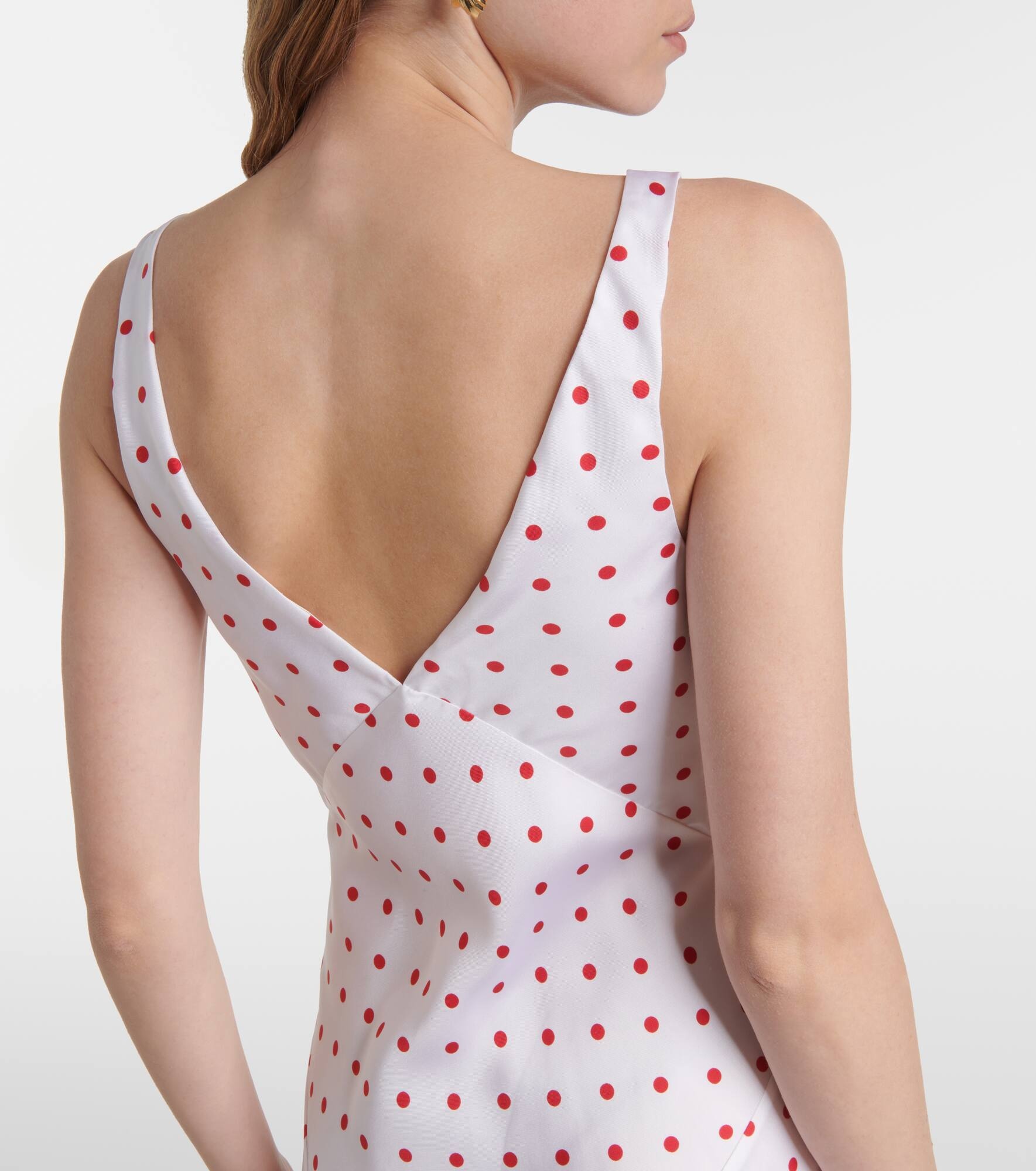 Polka-dot floral-appliqué silk twill gown - 6