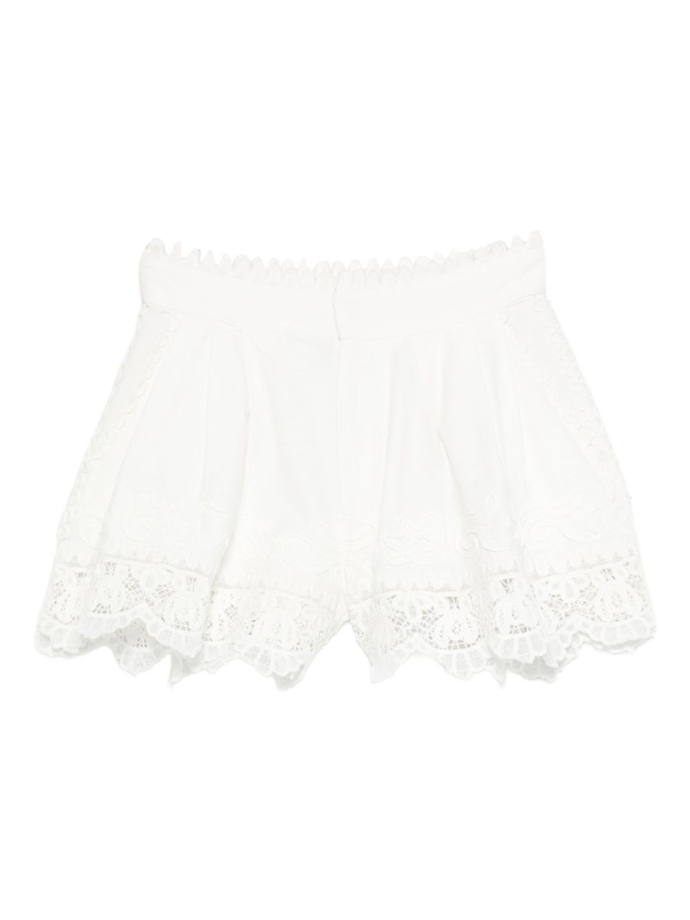 lace-trimmed pleated shorts - 1