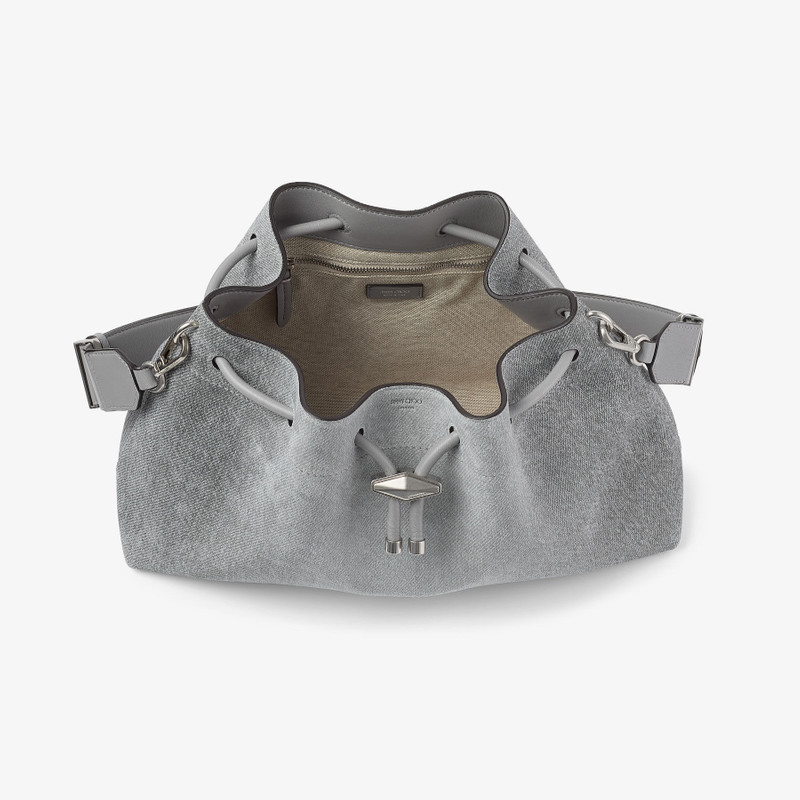 Cinch Medium Dove Suede Denim and Smooth Calf Leather Bucket Bag 4