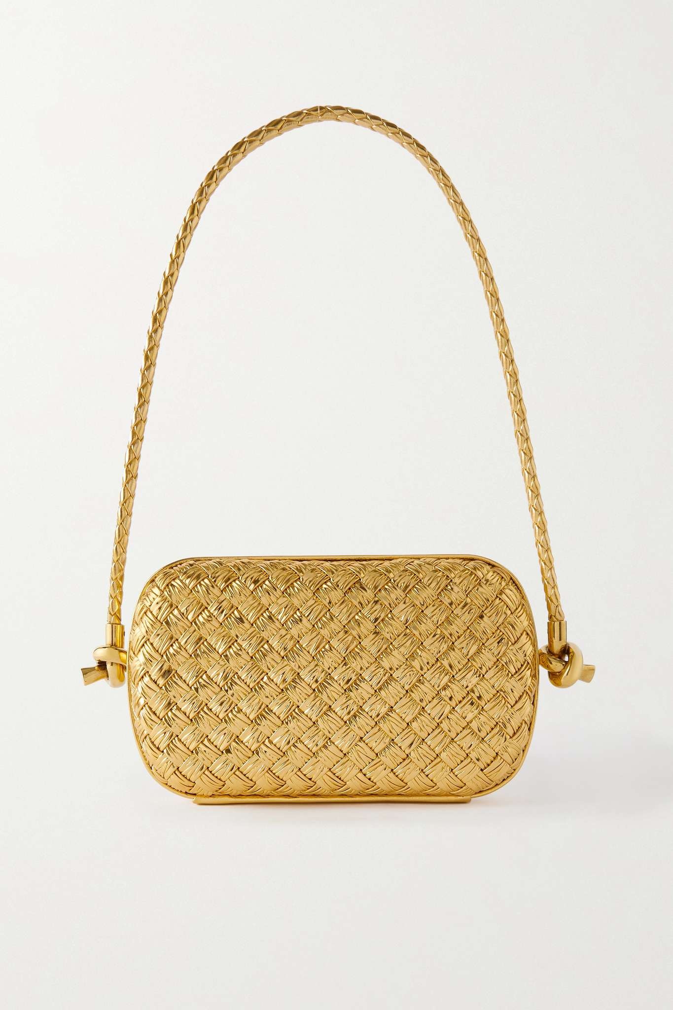 Gold Knot Intrecciato-leather minaudière clutch bag