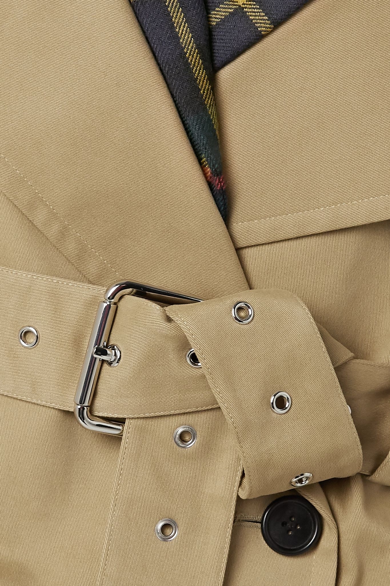 Deconstructed checked wool-twill and cotton-blend gabardine trench coat - 5