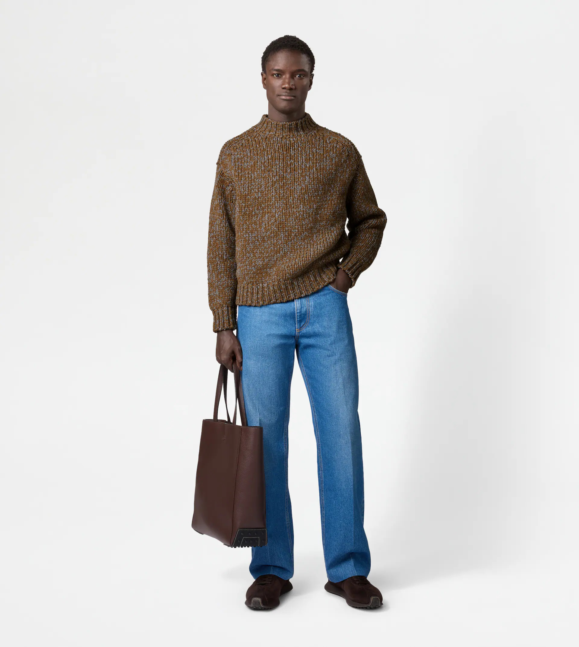 CASHMERE BLEND MOULINÉ ROUND-NECK PULLOVER - YELLOW - 2