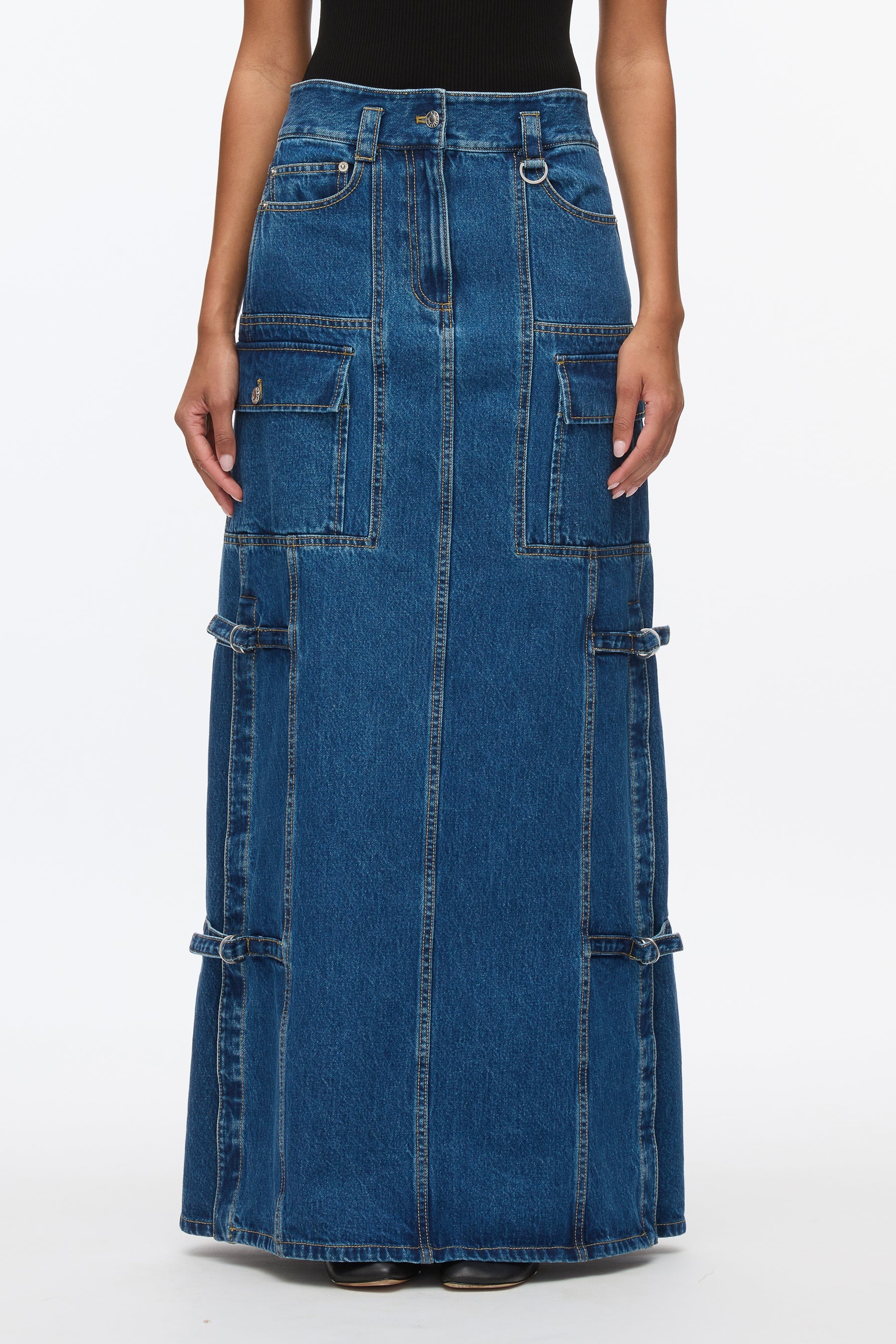 Denim Cargo Maxi Skirt - 3