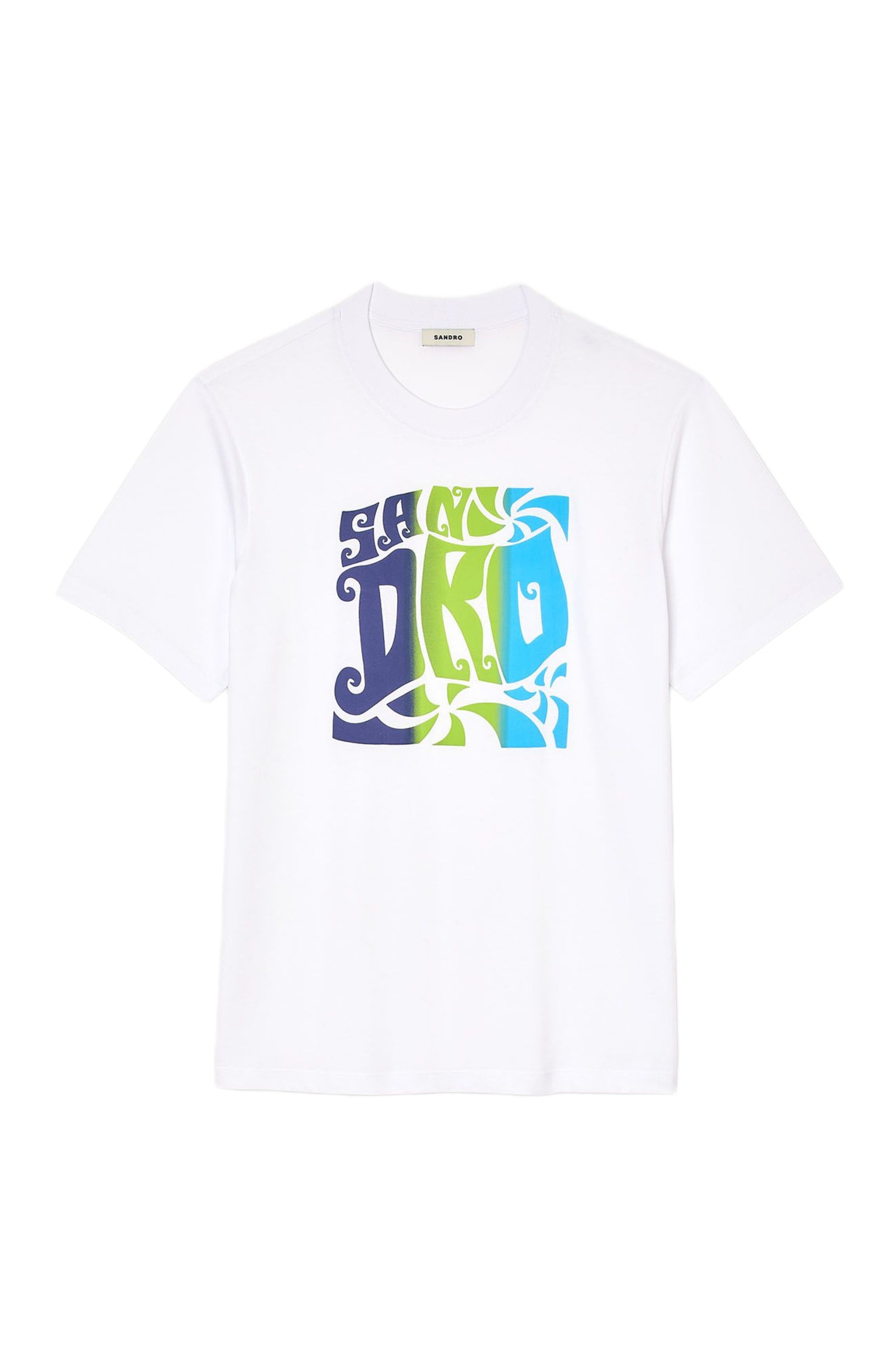 SANDRO Wave print cotton T-shirt in Optic White at Nordstrom - 5