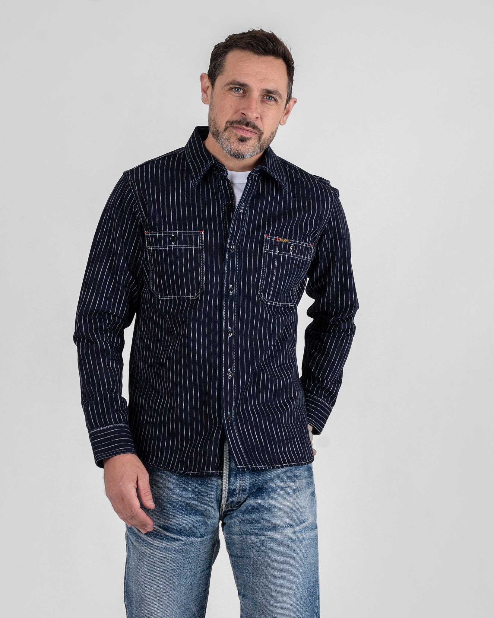 IHSH-266-IND 12oz Wabash Work Shirt - Indigo with Black Buttons - 2