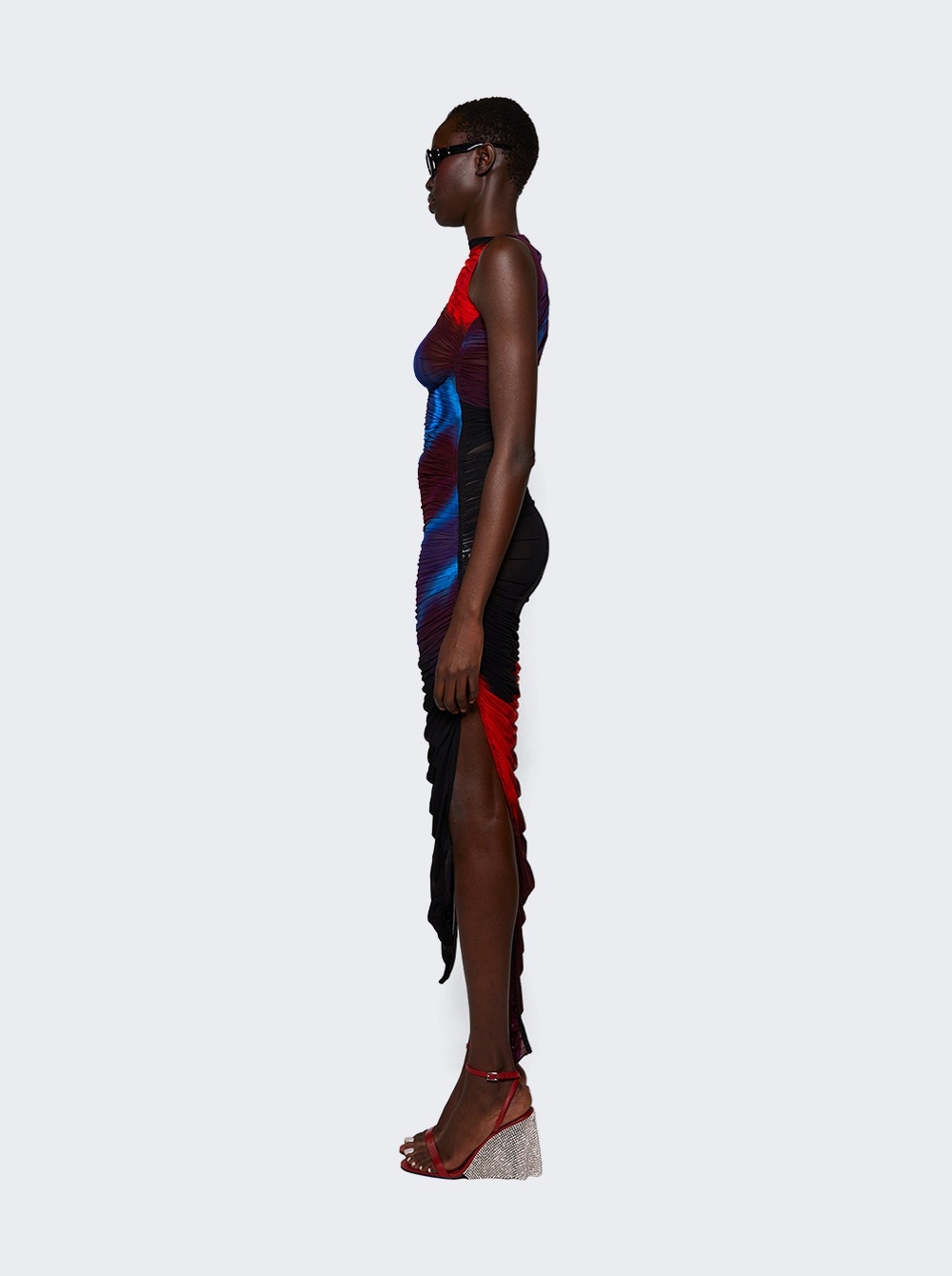 Asymmetric Sheer Dress Blue And Red - 4