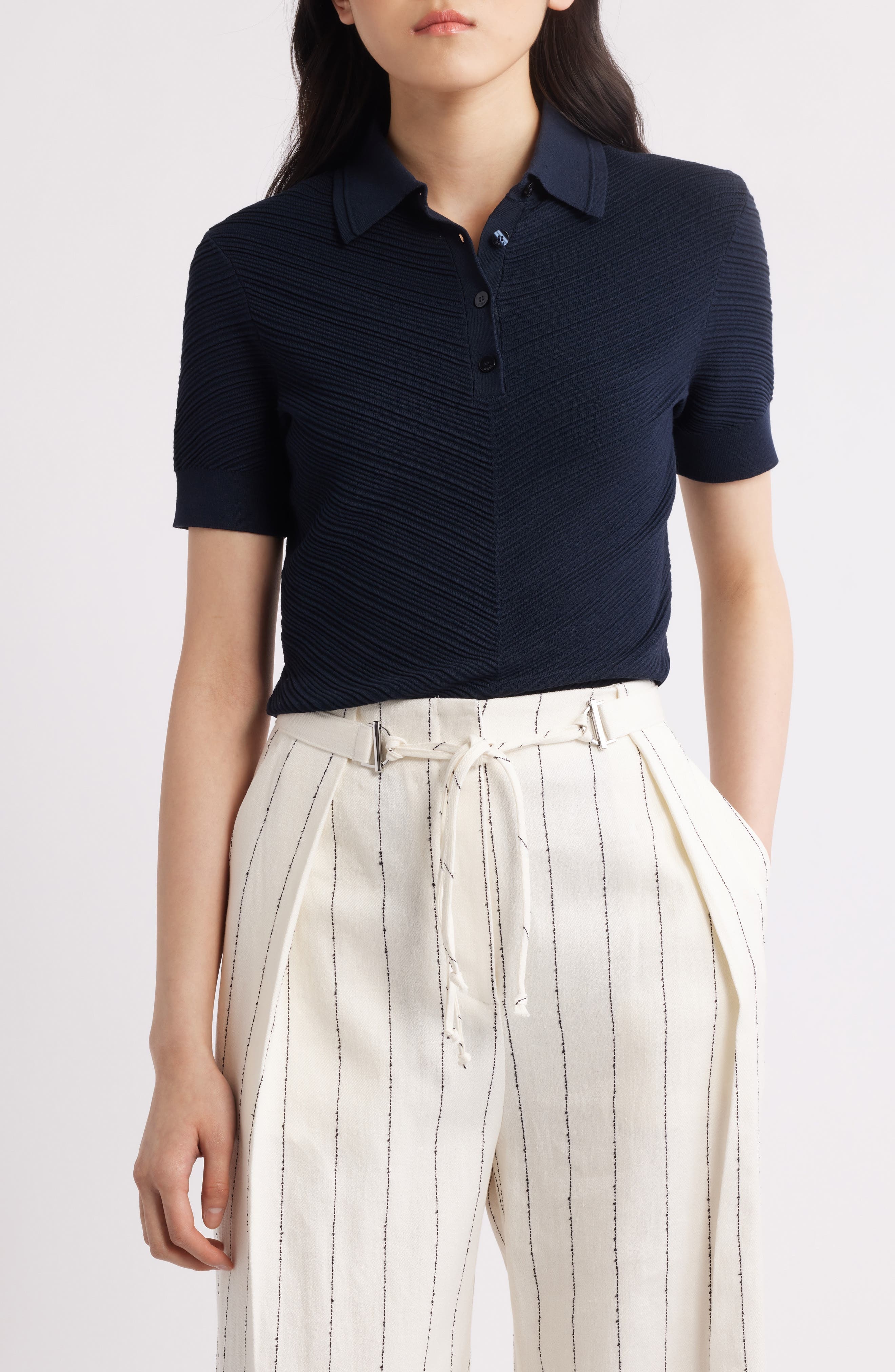 BOSS Fointa Chevron Rib Polo in Sky Captain at Nordstrom - 1