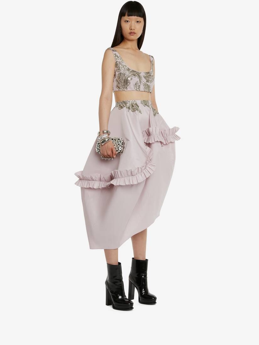 Women's Alchemilla Embroidery Asymmetric Balloon Skirt in Porcelain - 5
