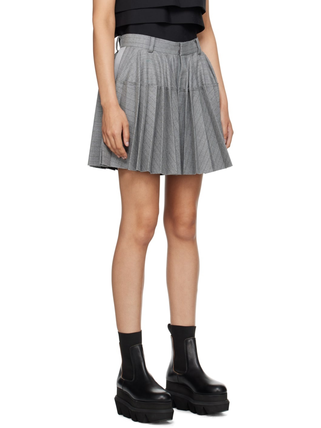 Gray Pleated Shorts - 2