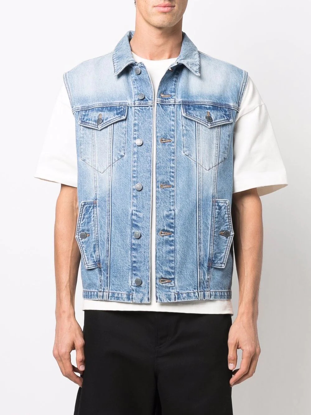 embroidered logo denim vest - 3